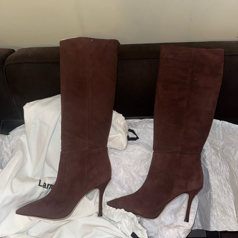Larroude Dark Brown Heeled Boots - Larroude Kate Boots Brown Suede. Never worn.